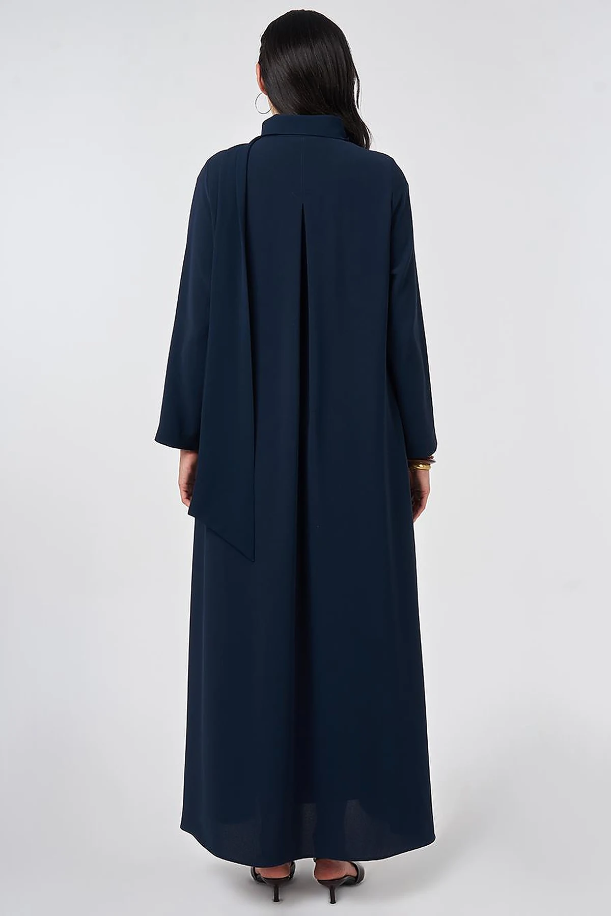Shawl Collar Crepe Overcoat Dark Navy