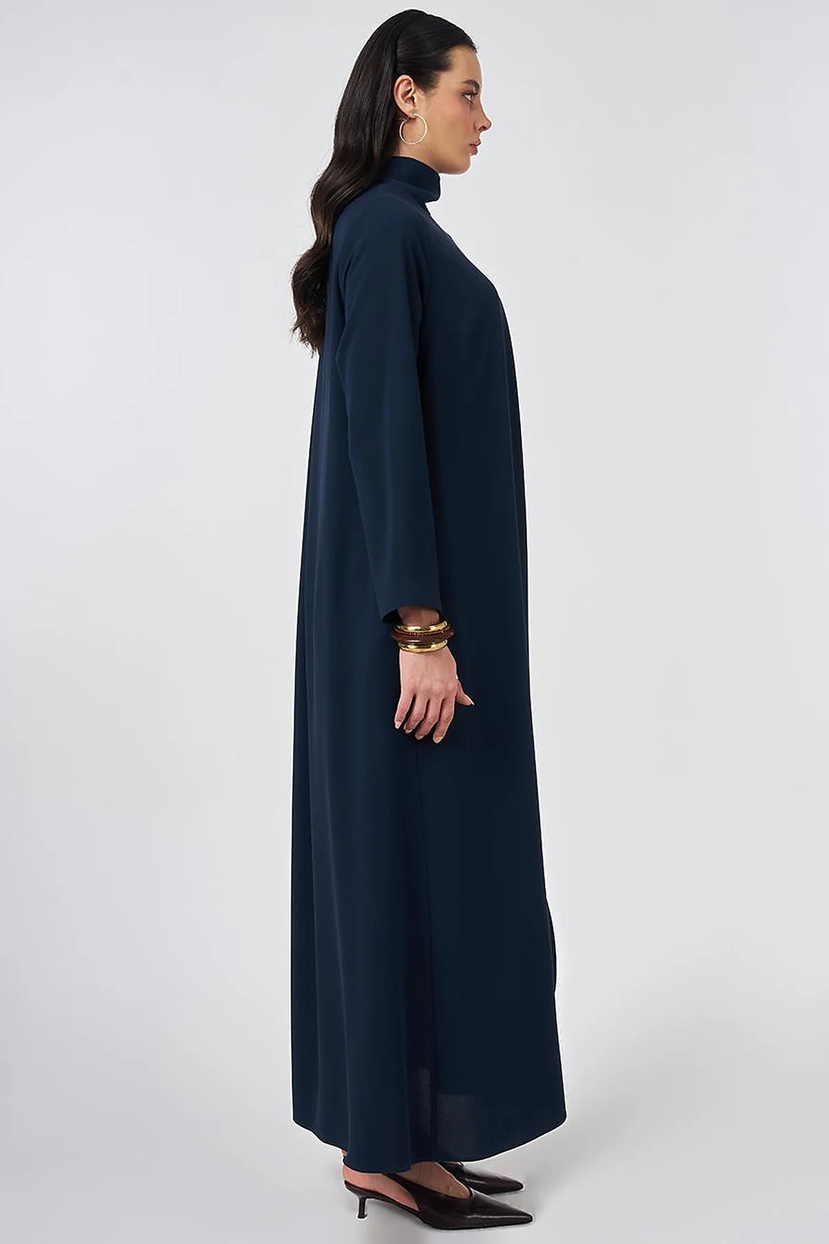 Shawl Collar Crepe Overcoat Dark Navy