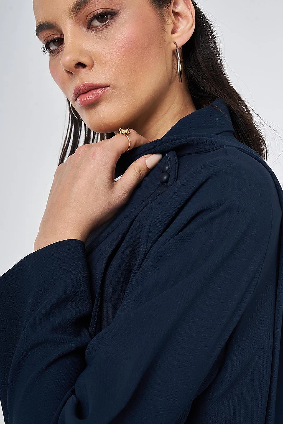 Shawl Collar Crepe Overcoat Dark Navy