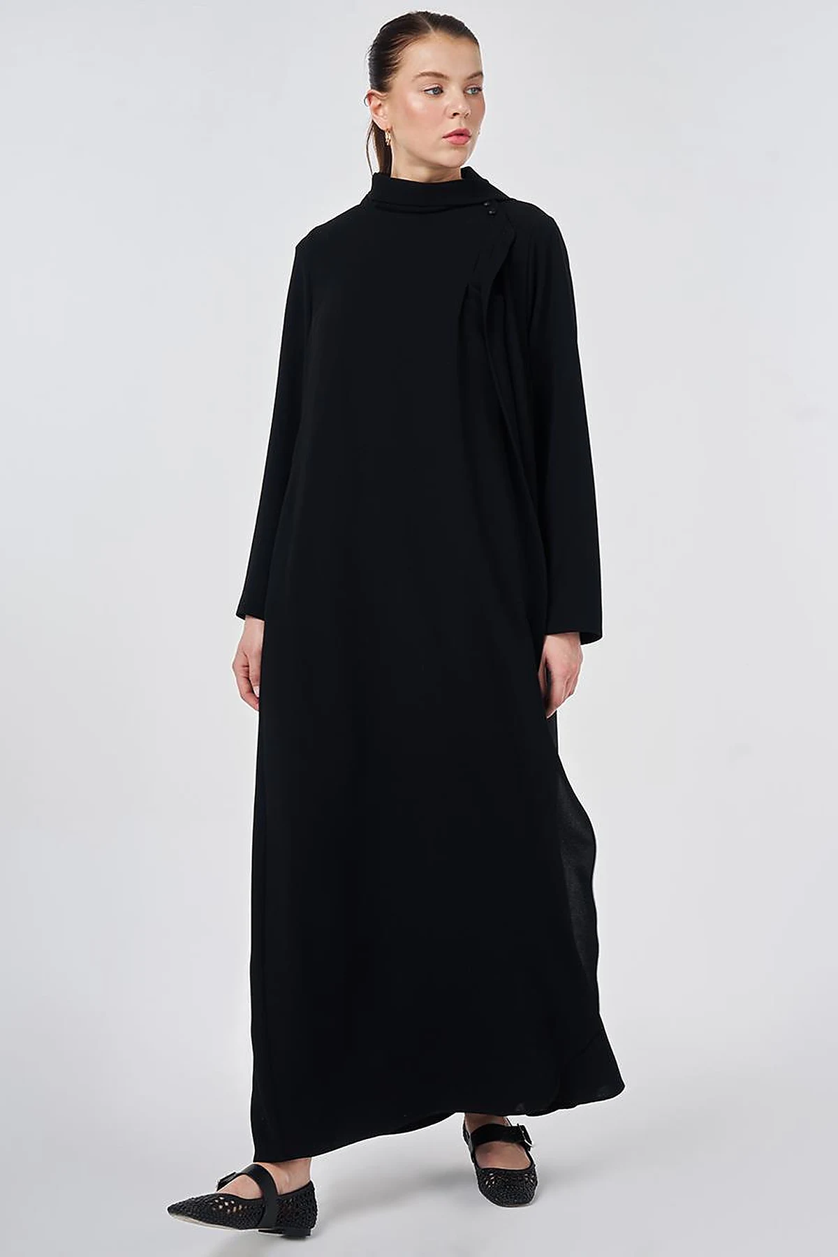 Shawl Collar Crepe Overcoat Black