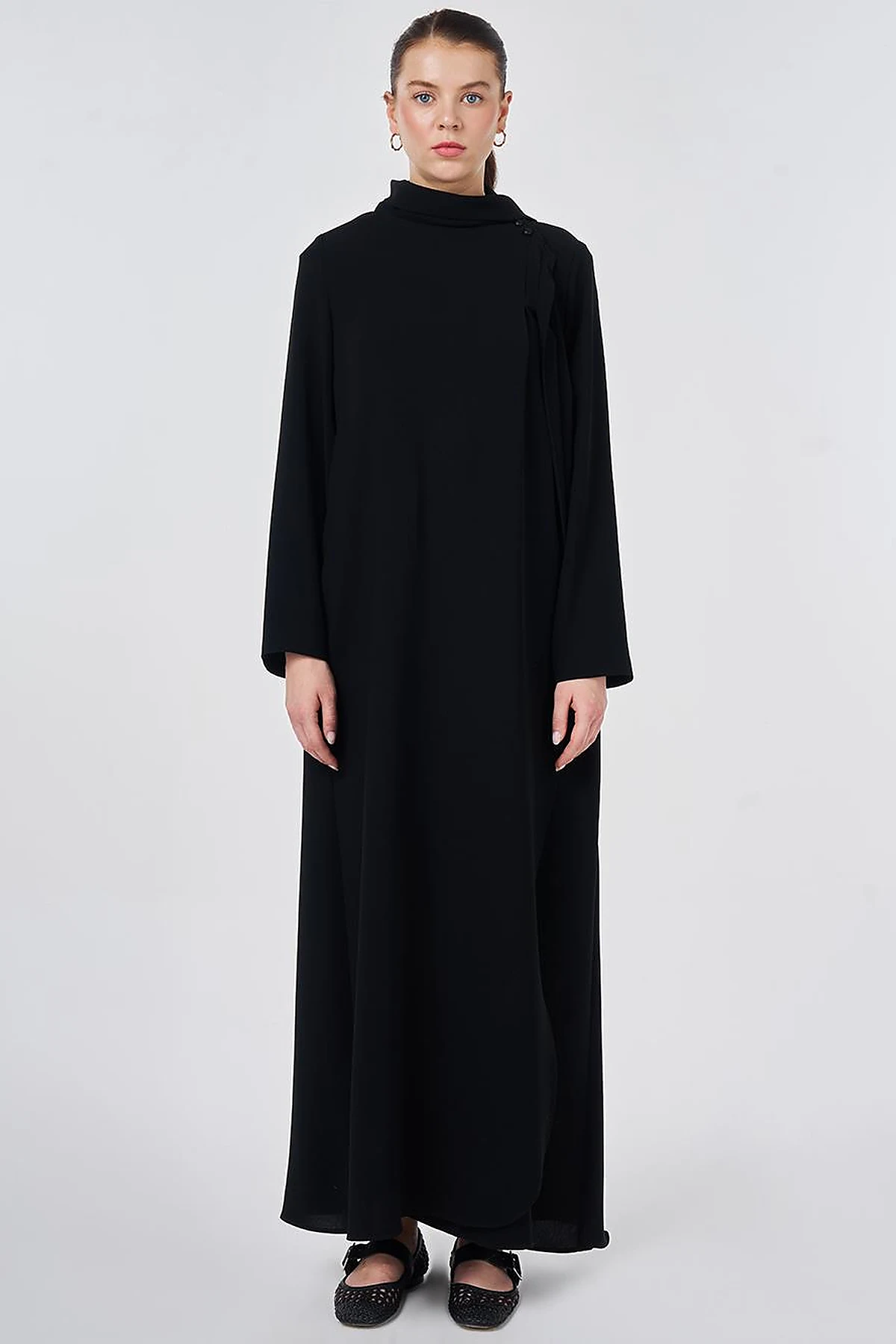 Shawl Collar Crepe Overcoat Black