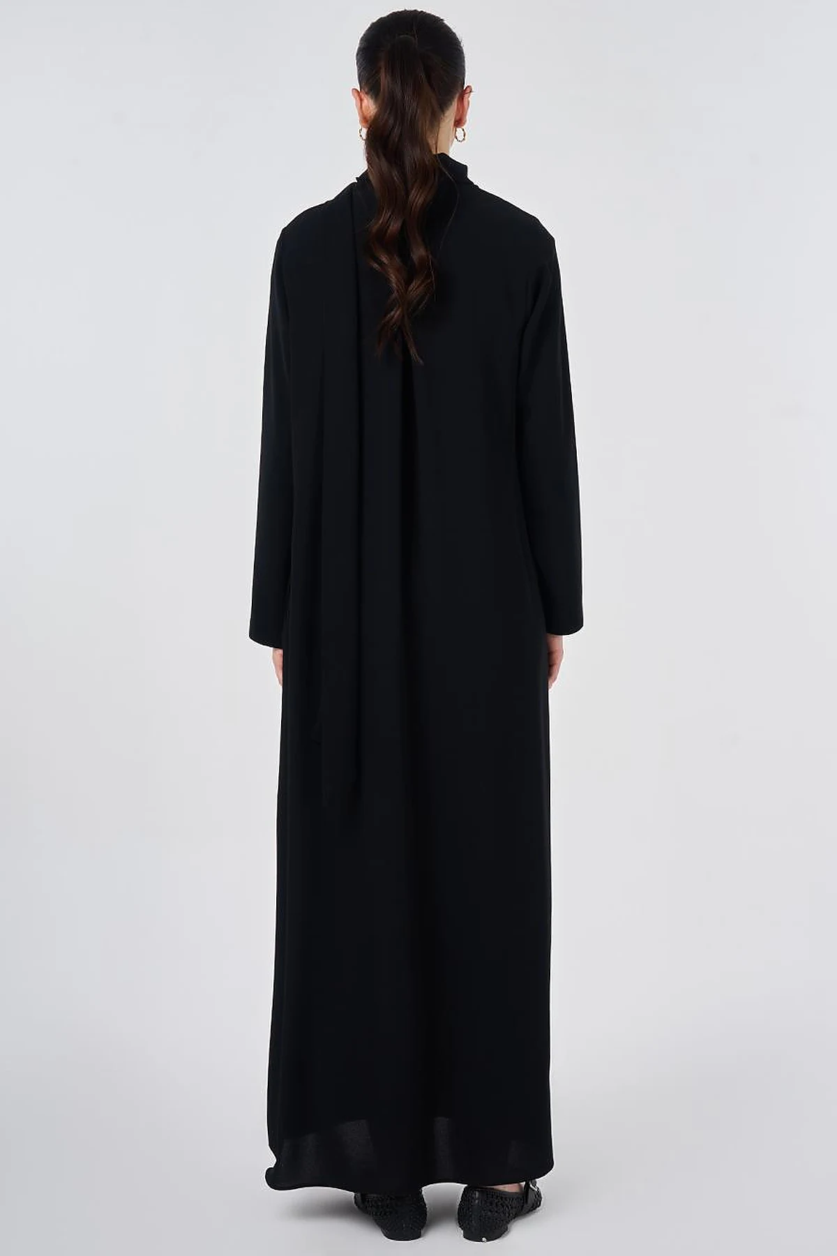 Shawl Collar Crepe Overcoat Black