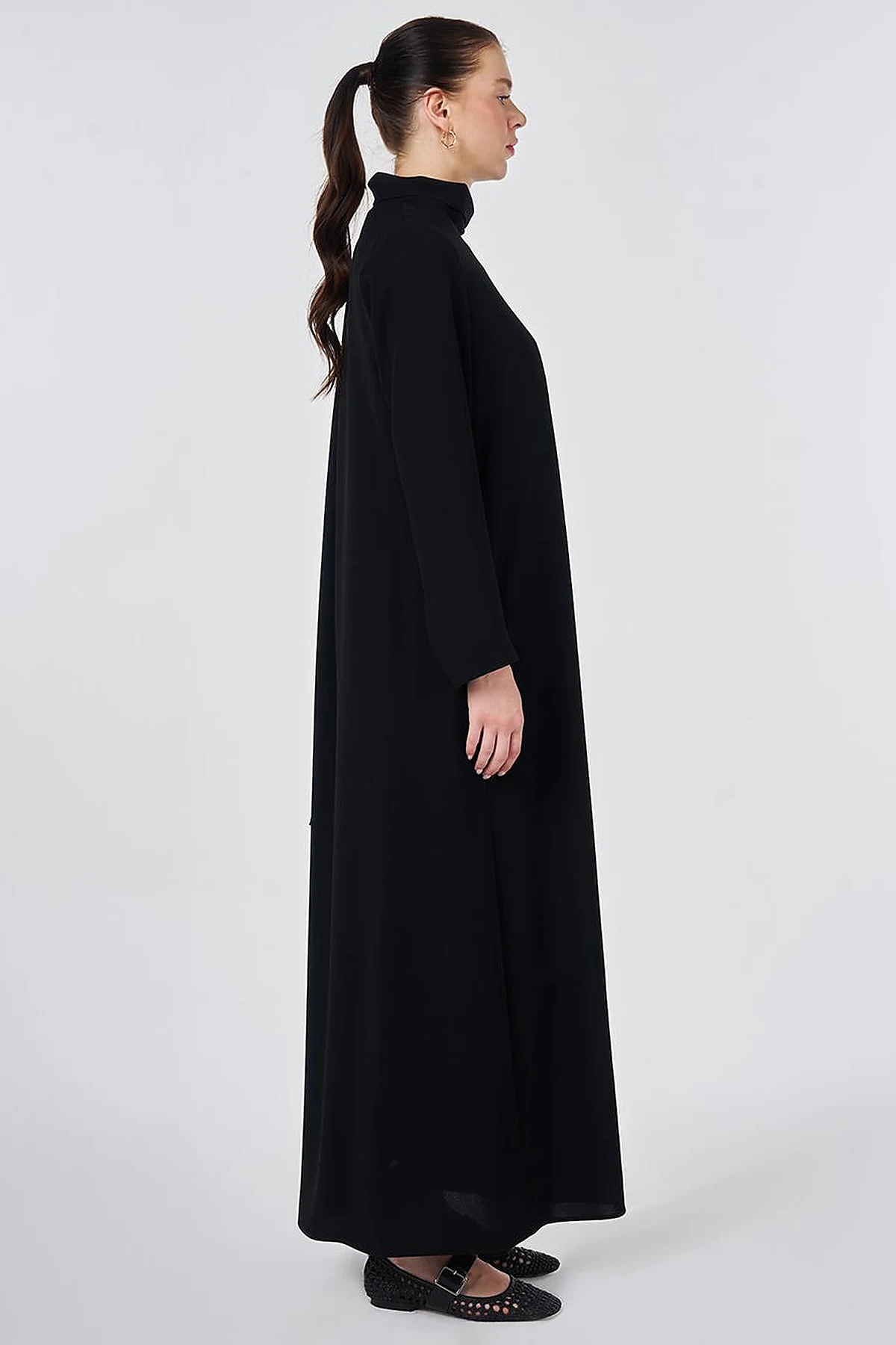 Shawl Collar Crepe Overcoat Black