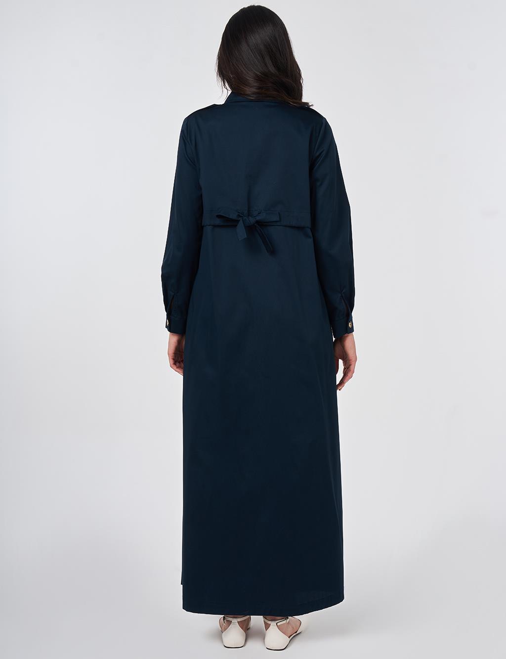 100% Cotton Pleat-Detail Topcoat Dark Navy