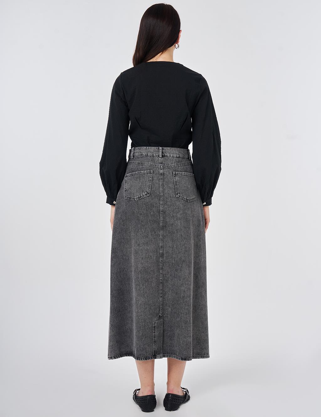 Washed High-Waisted Denim Skirt Anthracite