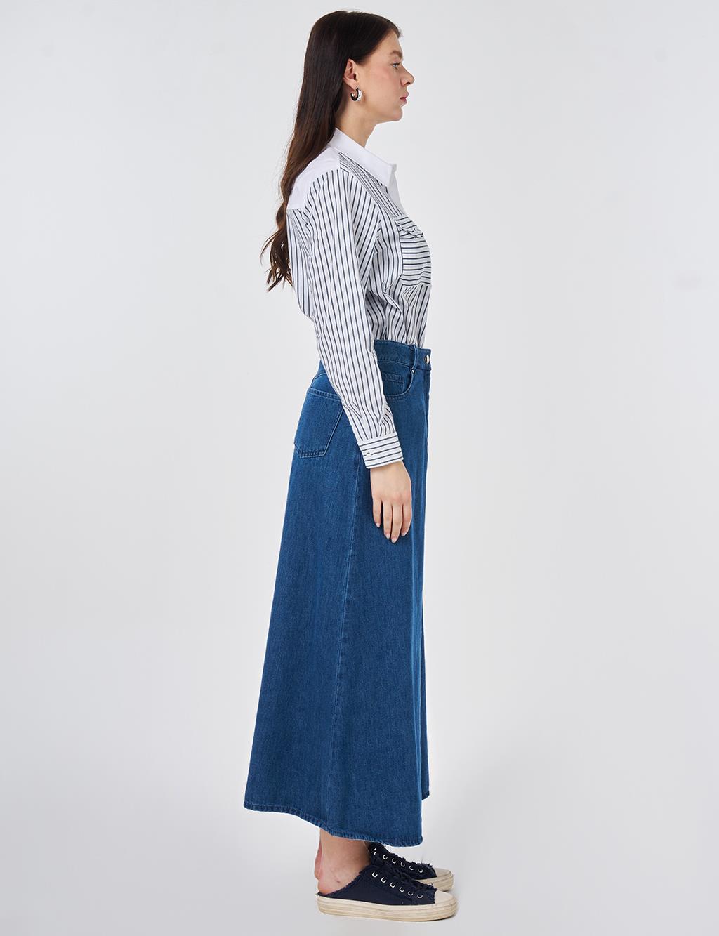 Washed High-Waisted Denim Skirt Indigo 