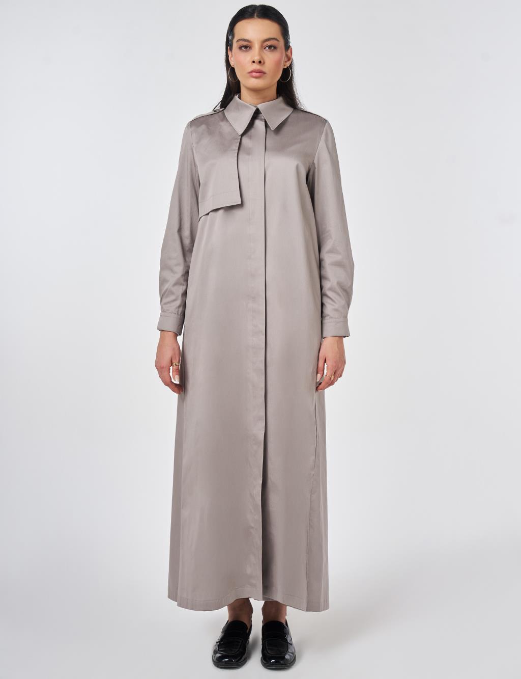 100% Cotton Pleat-Detail Topcoat Dark Mink