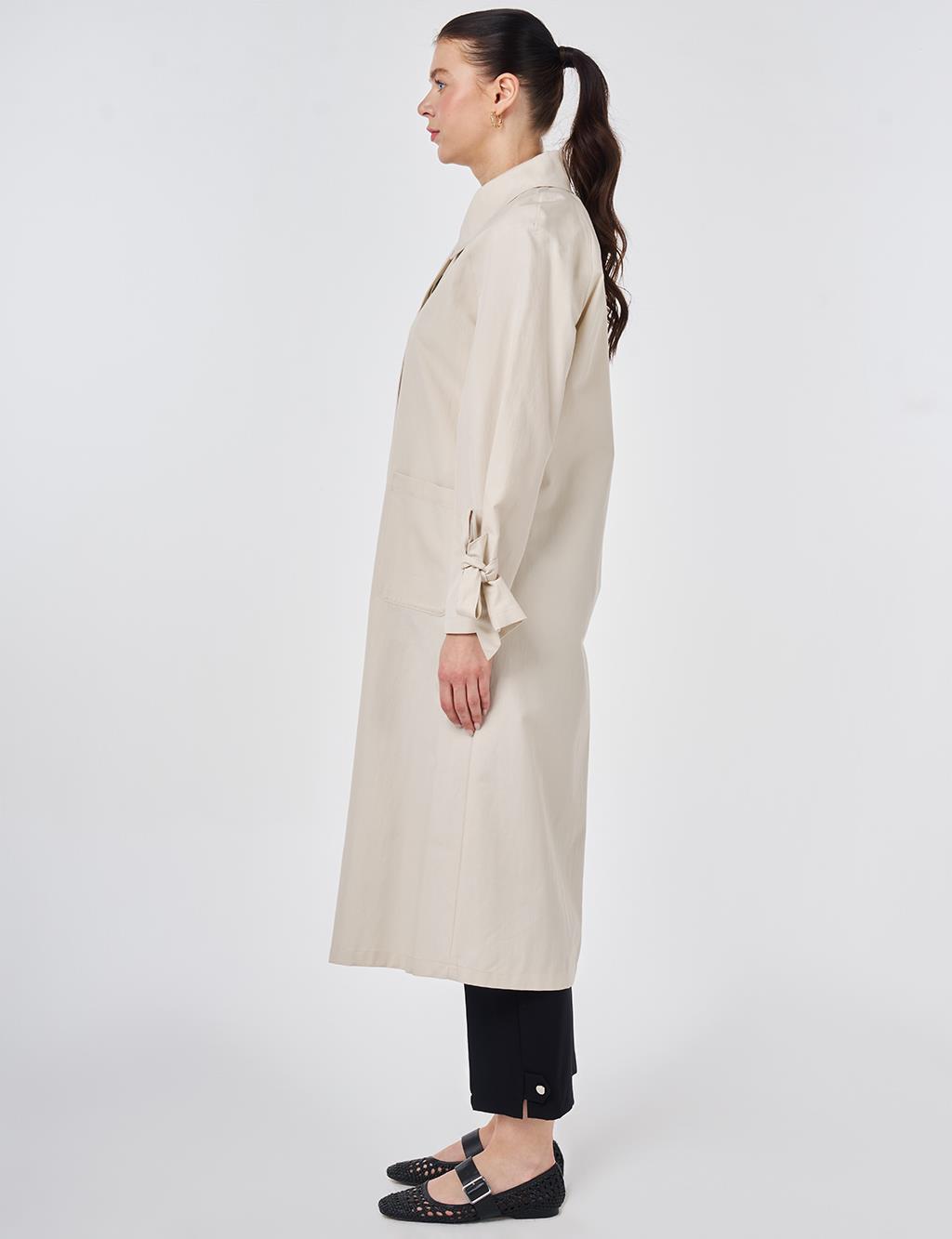 Grosgrain-Detail Raglan Sleeve Trench Coat Cream