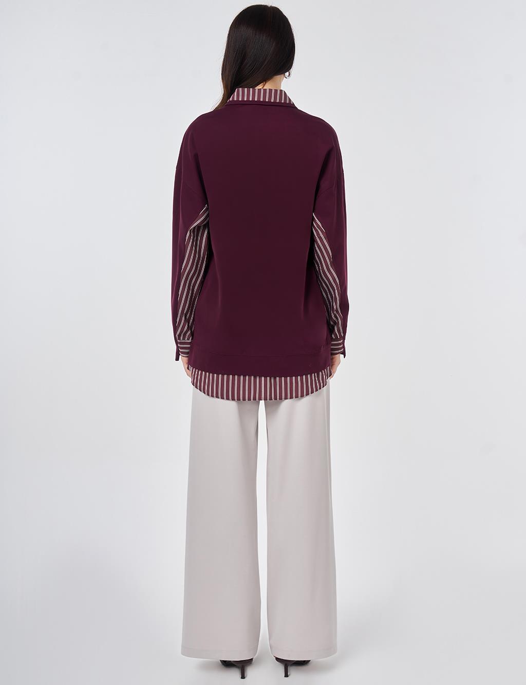 Gömlek Detaylı Rayon Sweatshirt Koyu Bordo