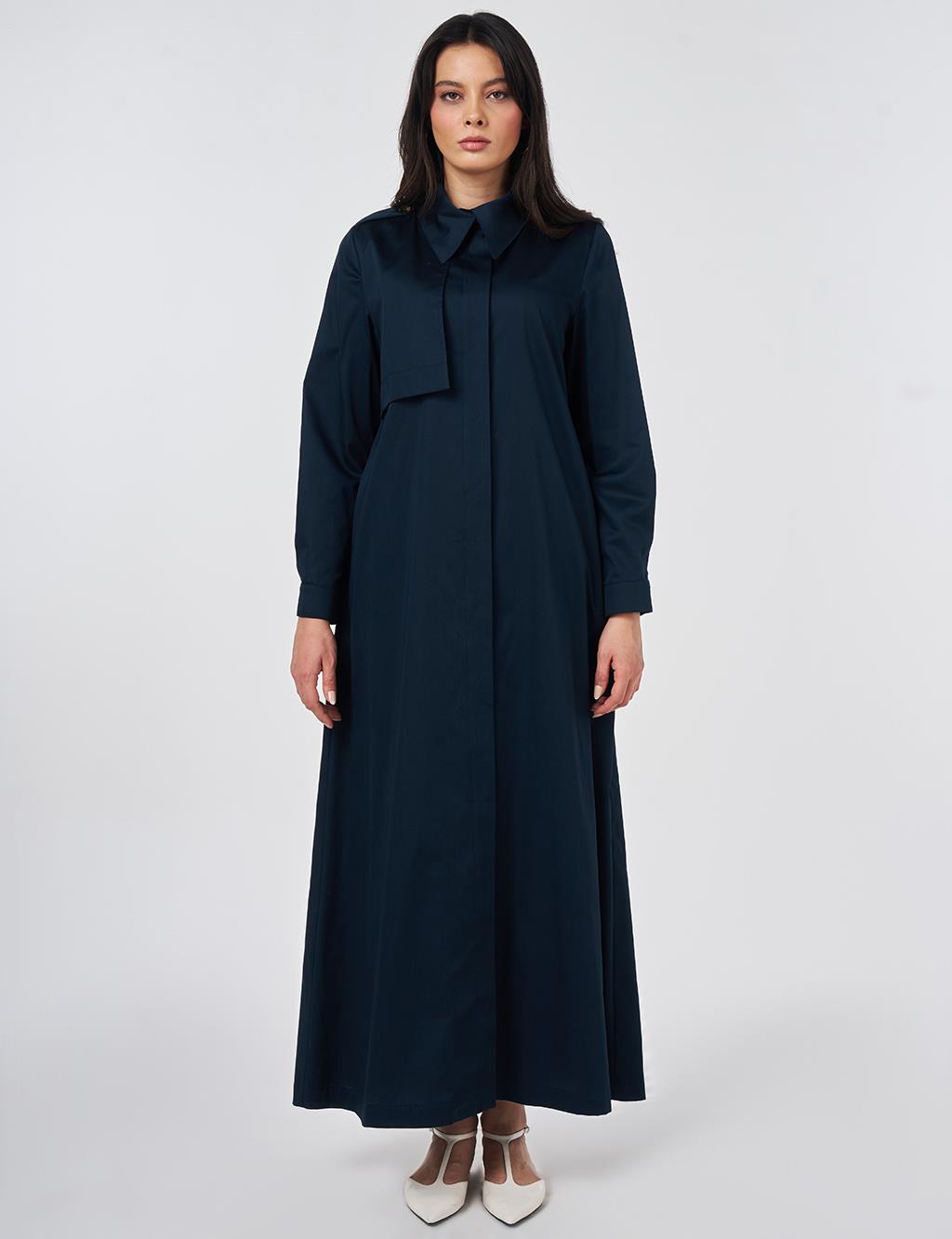 100% Cotton Pleat-Detail Topcoat Dark Navy