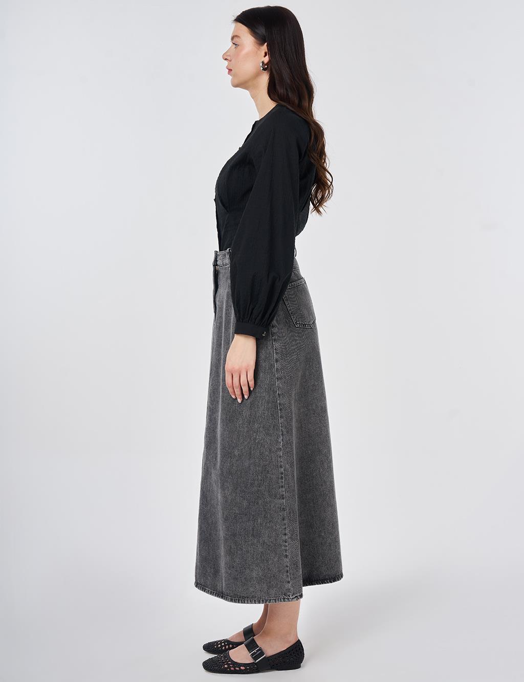 Washed High-Waisted Denim Skirt Anthracite