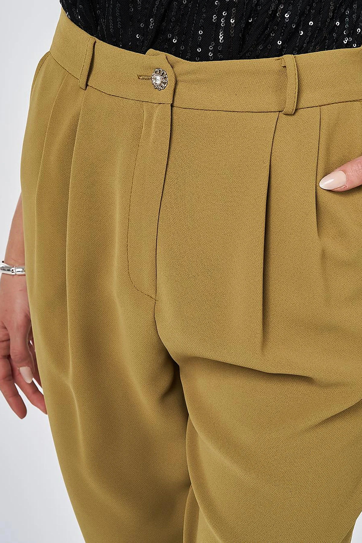 Double Pleated Crepe Trousers Khaki