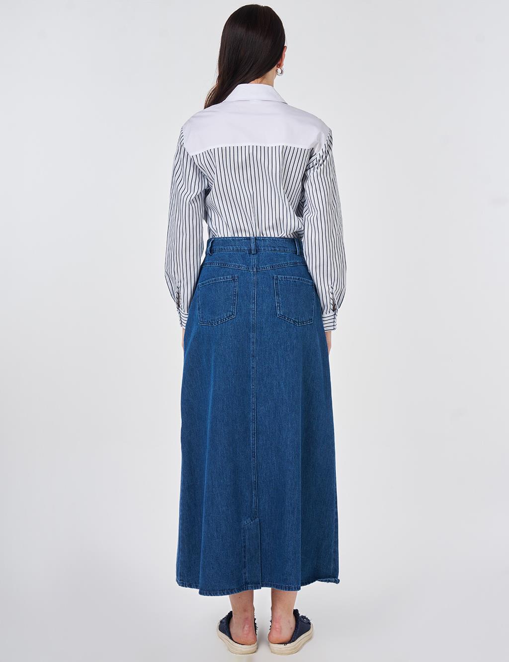 Washed High-Waisted Denim Skirt Indigo 