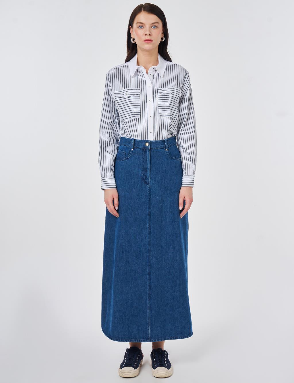 Washed High-Waisted Denim Skirt Indigo 