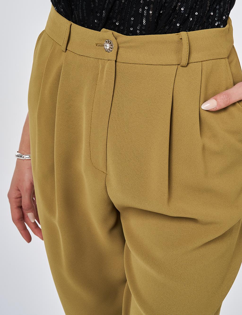 Double Pleated Crepe Trousers Khaki