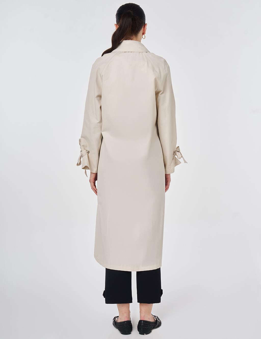 Grosgrain-Detail Raglan Sleeve Trench Coat Cream