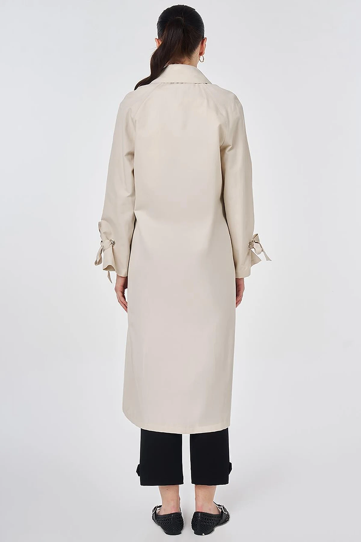 Grosgrain-Detail Raglan Sleeve Trench Coat Cream