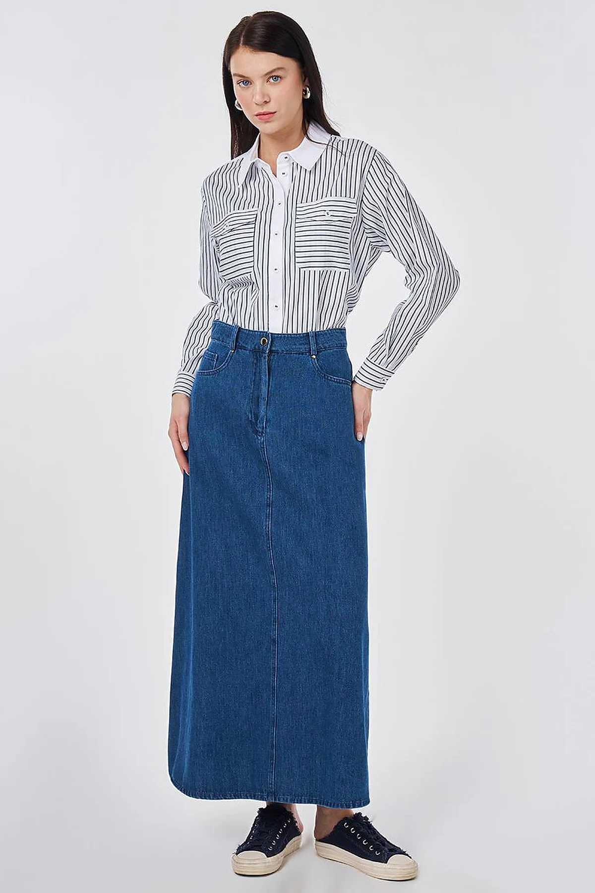 Washed High-Waisted Denim Skirt Indigo 