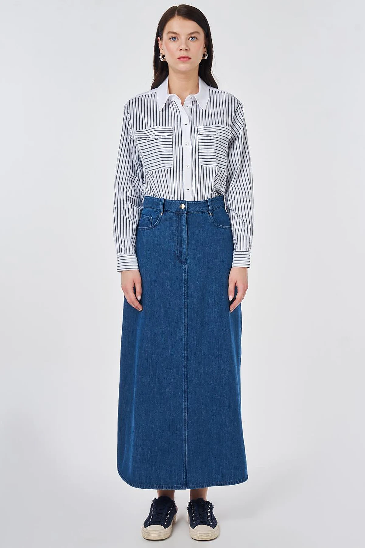 Washed High-Waisted Denim Skirt Indigo 