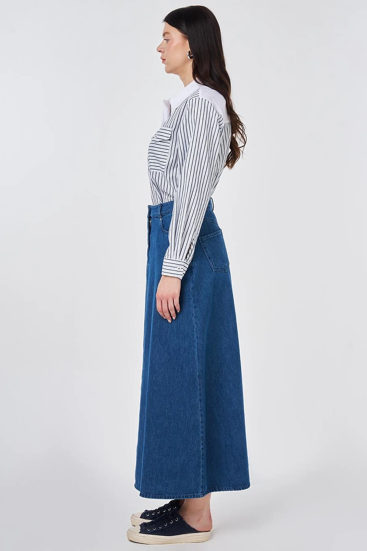 Washed High-Waisted Denim Skirt Indigo 
