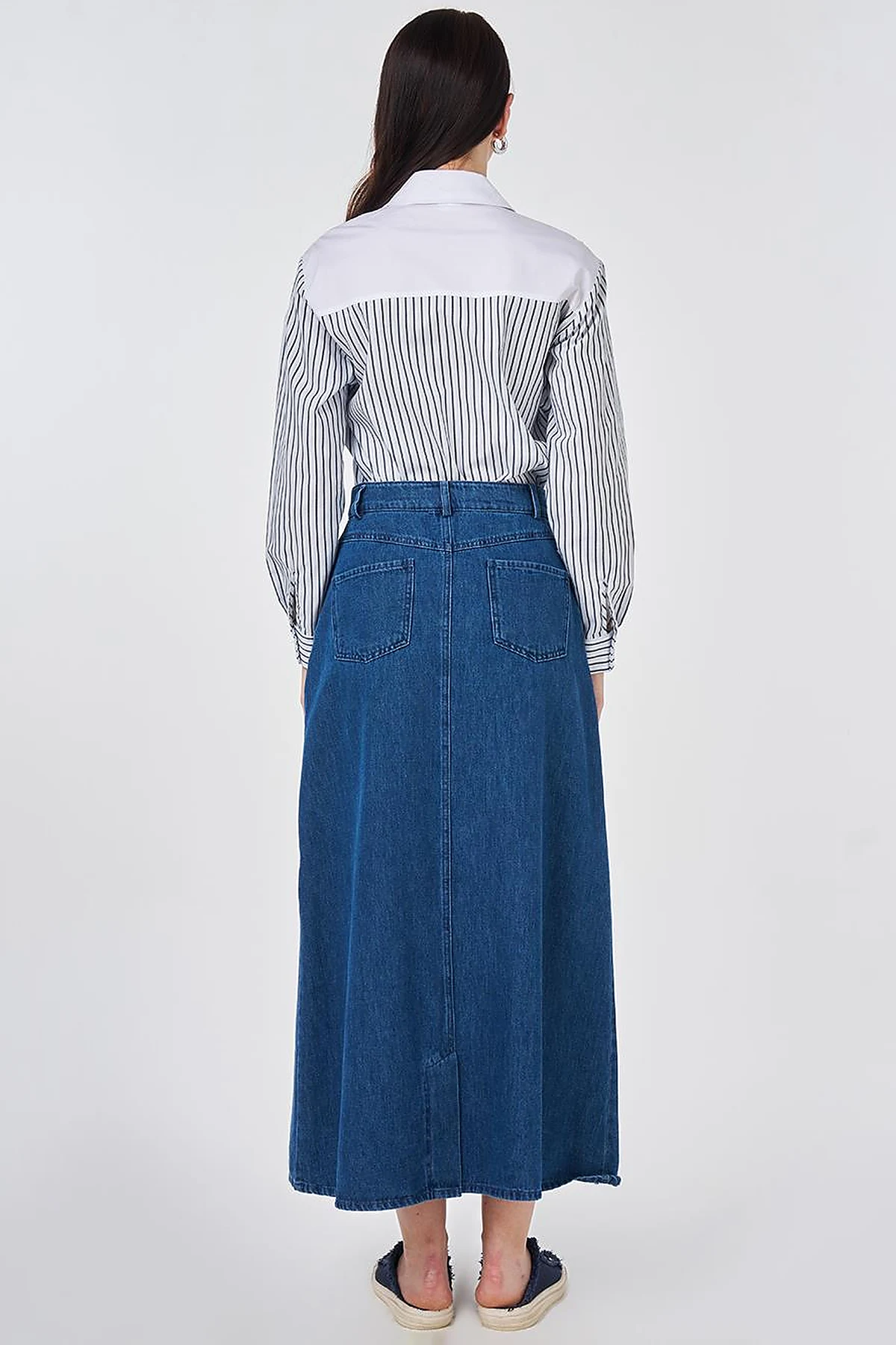 Washed High-Waisted Denim Skirt Indigo 
