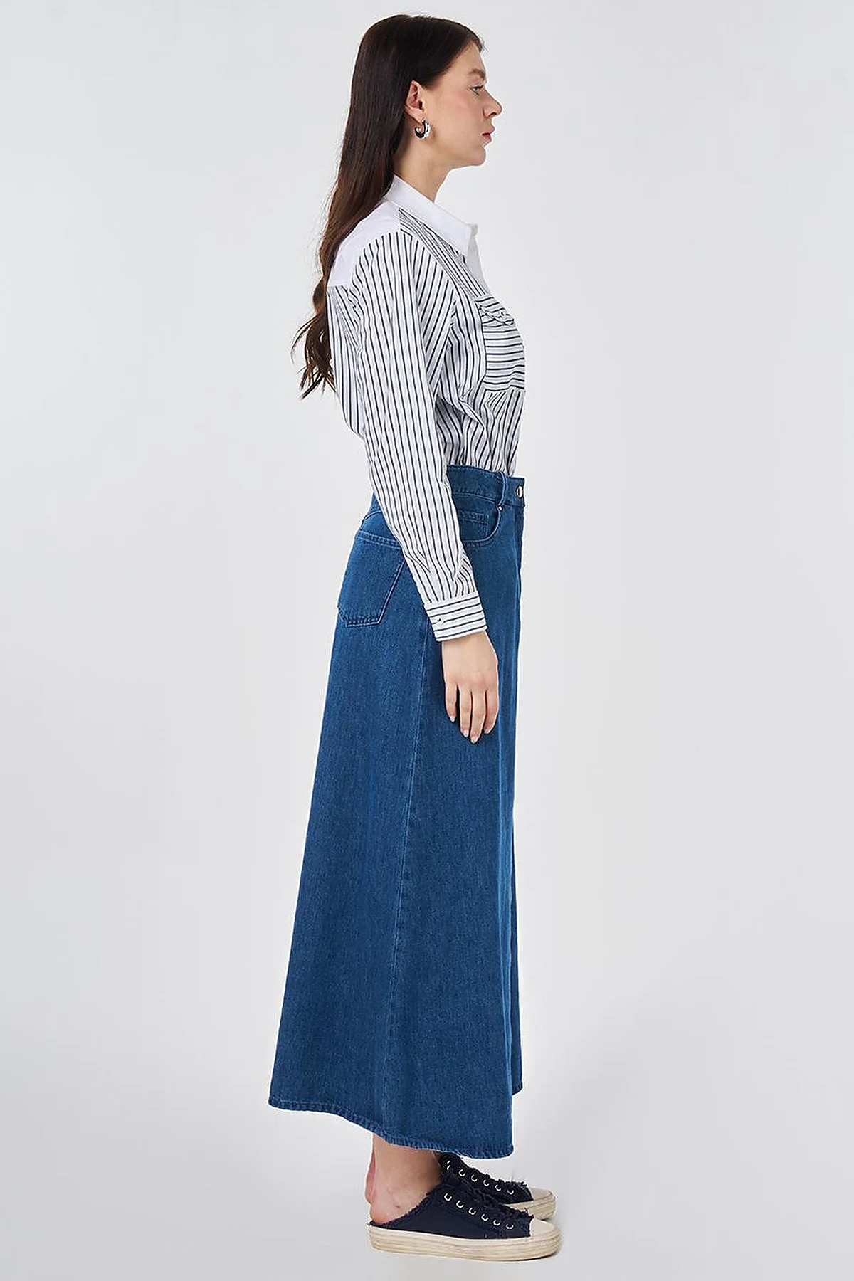 Washed High-Waisted Denim Skirt Indigo 
