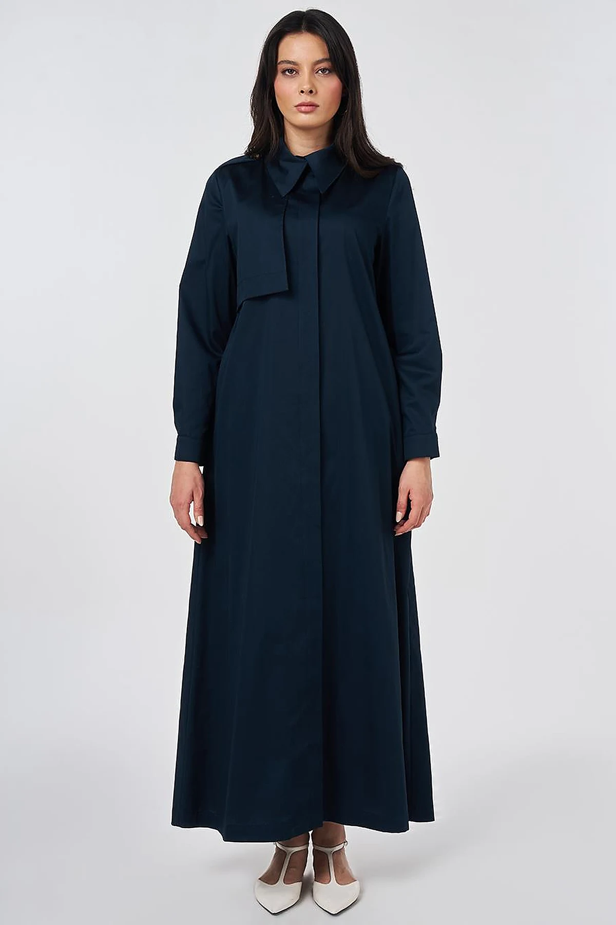 100% Cotton Pleat-Detail Topcoat Dark Navy