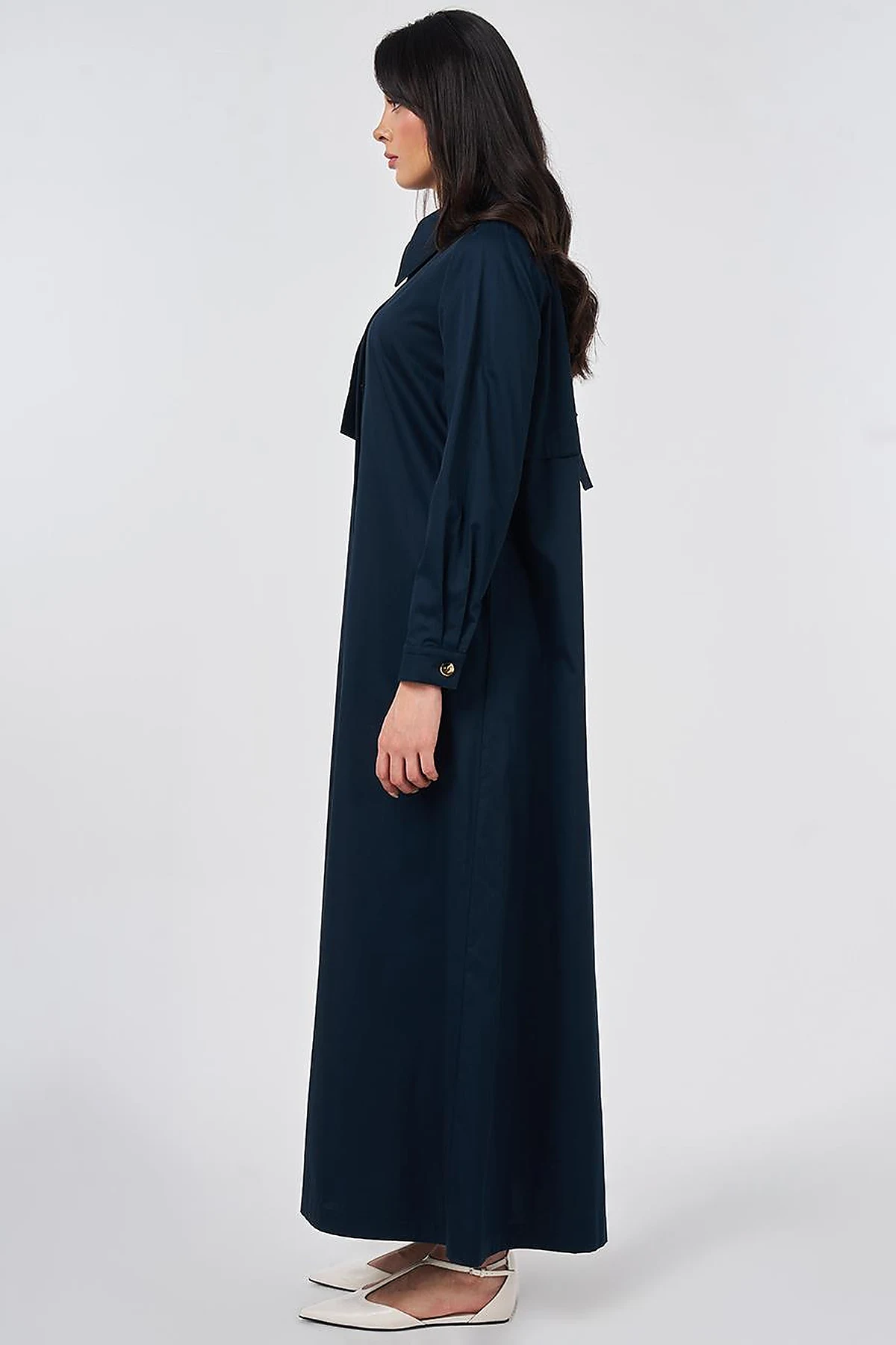 100% Cotton Pleat-Detail Topcoat Dark Navy