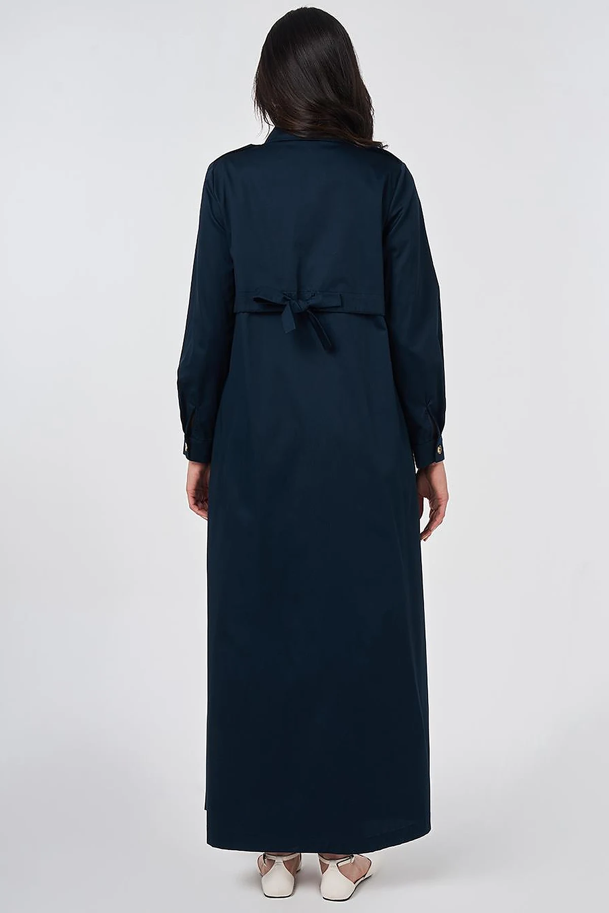 100% Cotton Pleat-Detail Topcoat Dark Navy