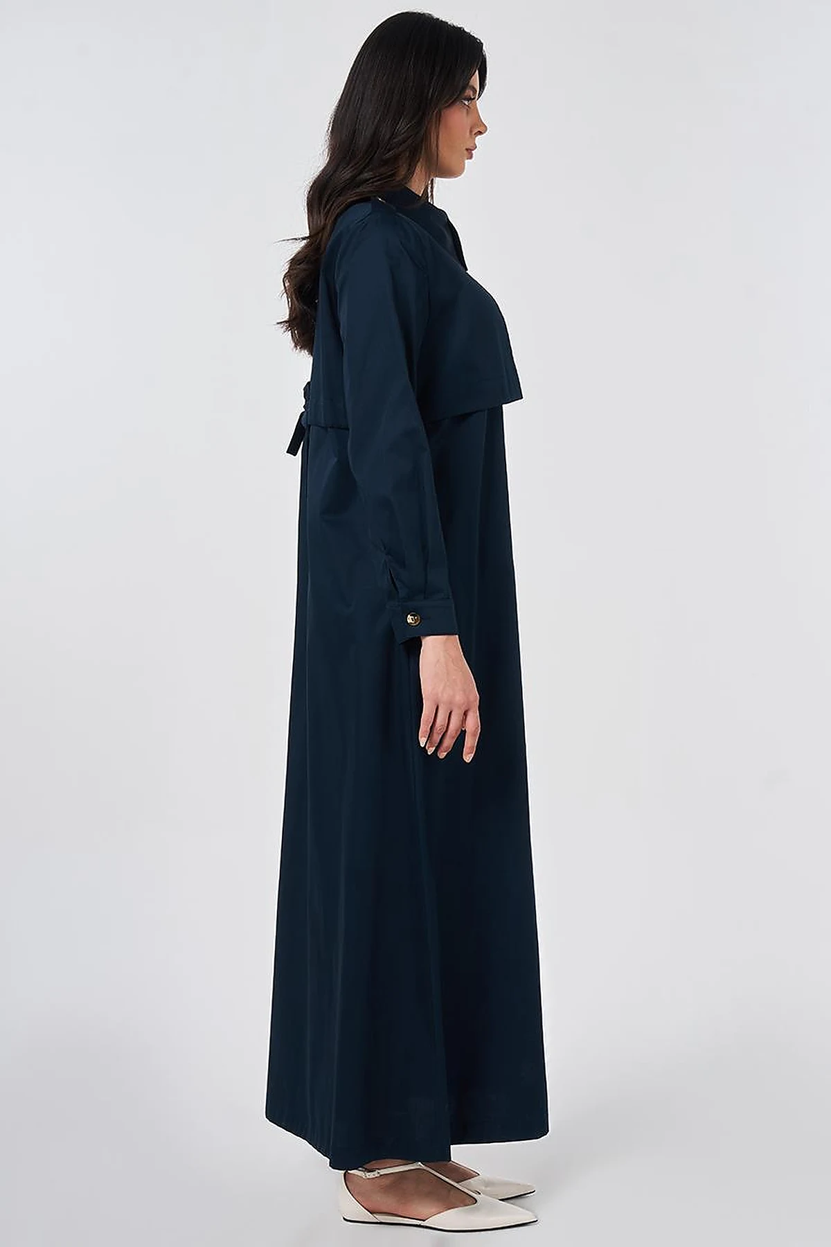 100% Cotton Pleat-Detail Topcoat Dark Navy