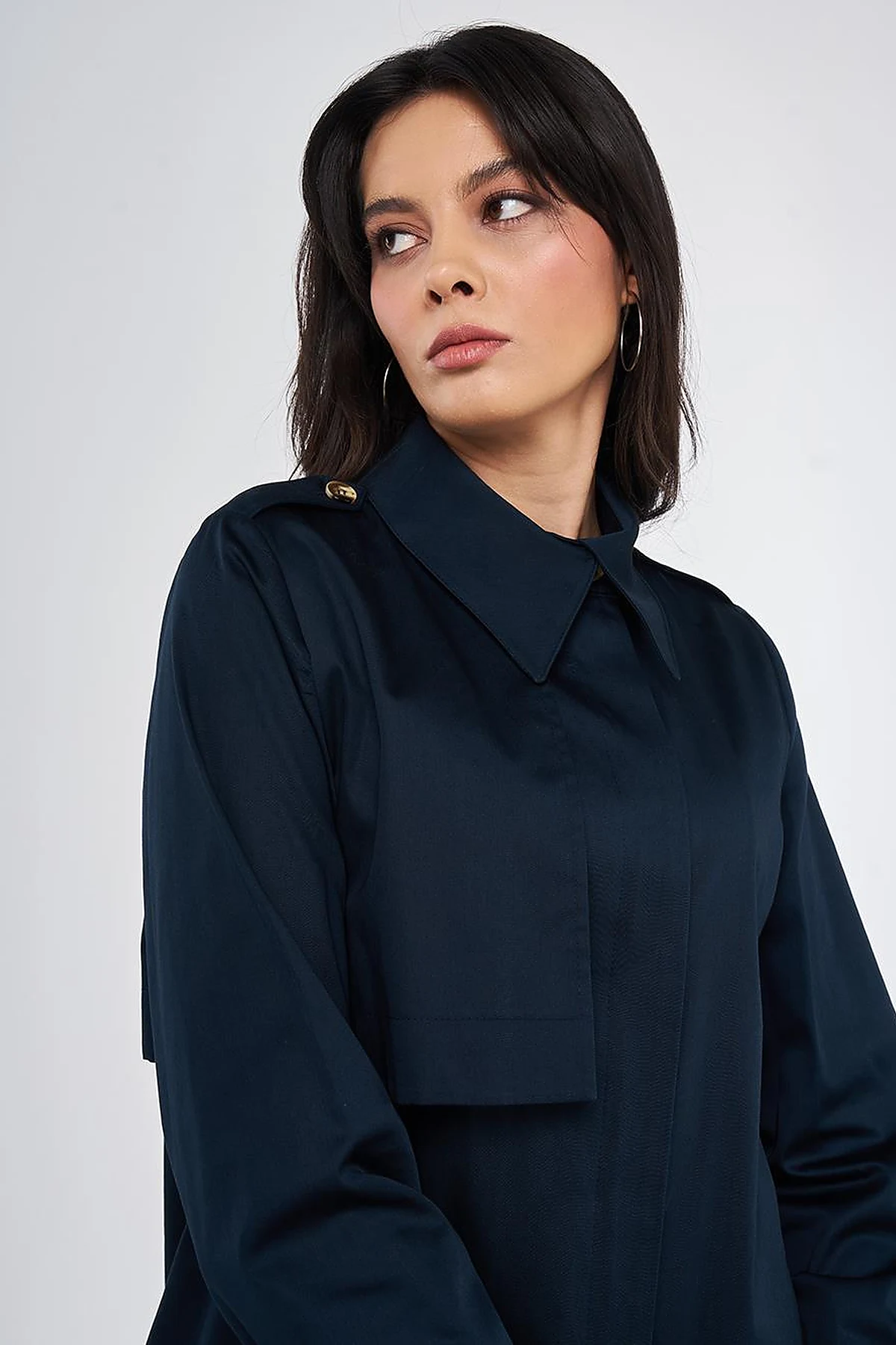 100% Cotton Pleat-Detail Topcoat Dark Navy