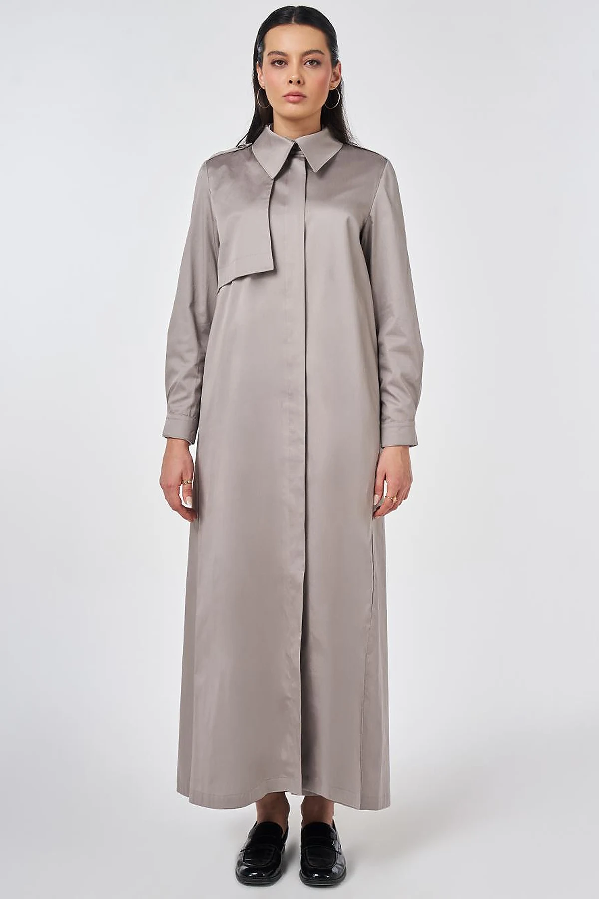 100% Cotton Pleat-Detail Topcoat Dark Mink