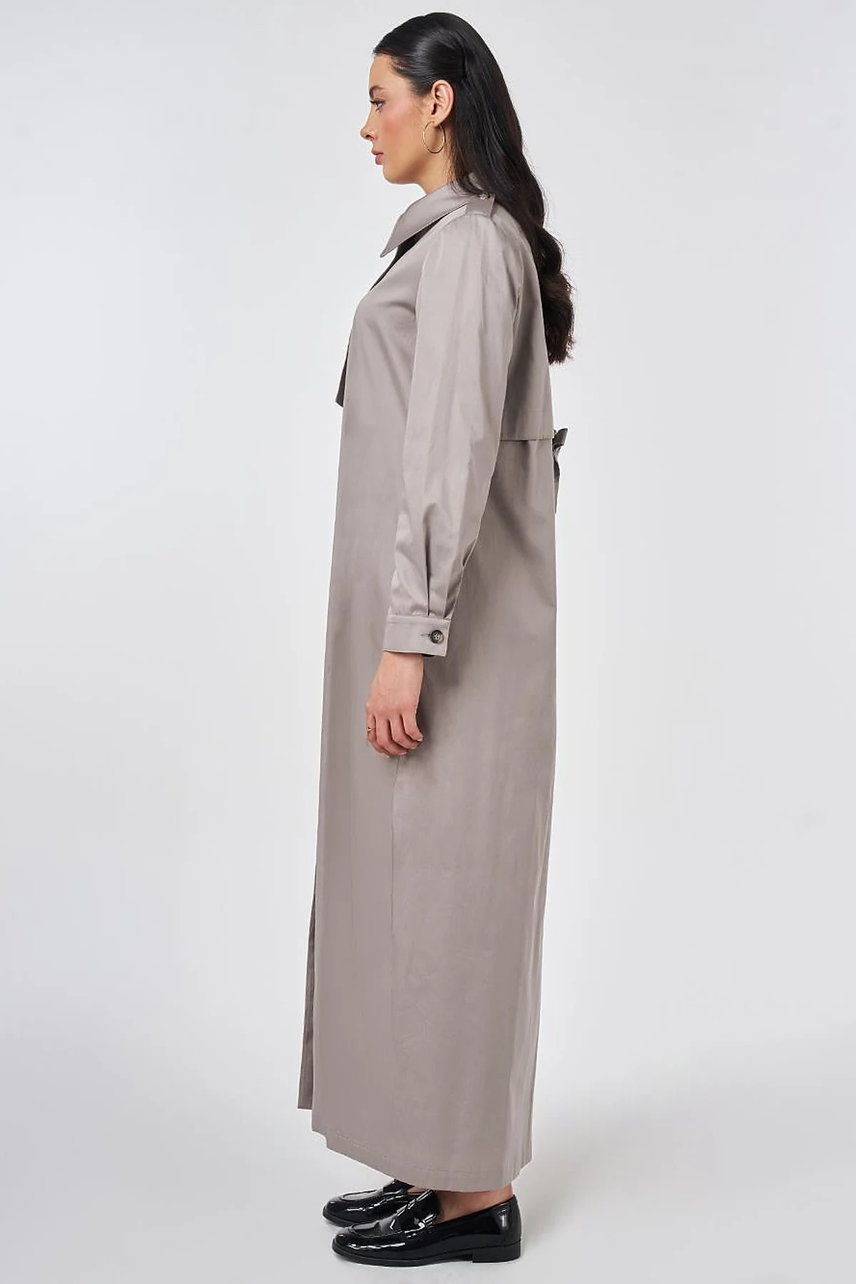 100% Cotton Pleat-Detail Topcoat Dark Mink