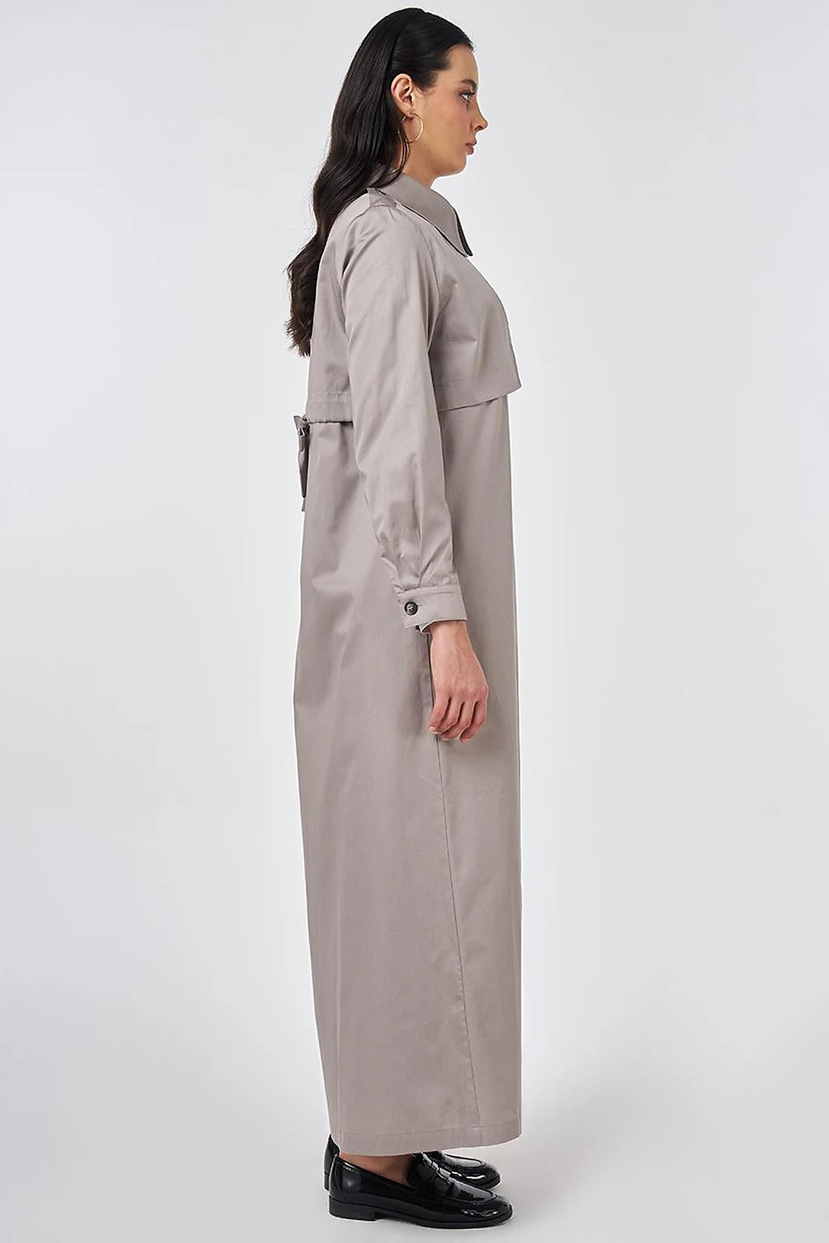 100% Cotton Pleat-Detail Topcoat Dark Mink