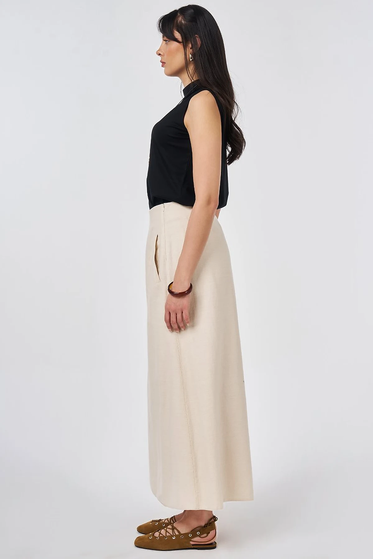 Pleated Non-Denim Skirt Cream