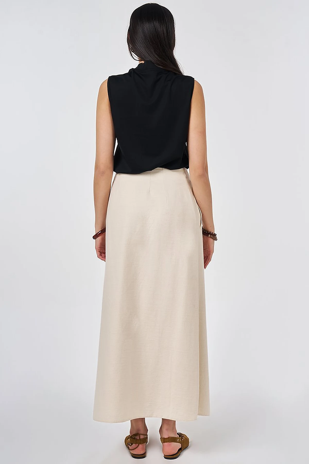 Pleated Non-Denim Skirt Cream