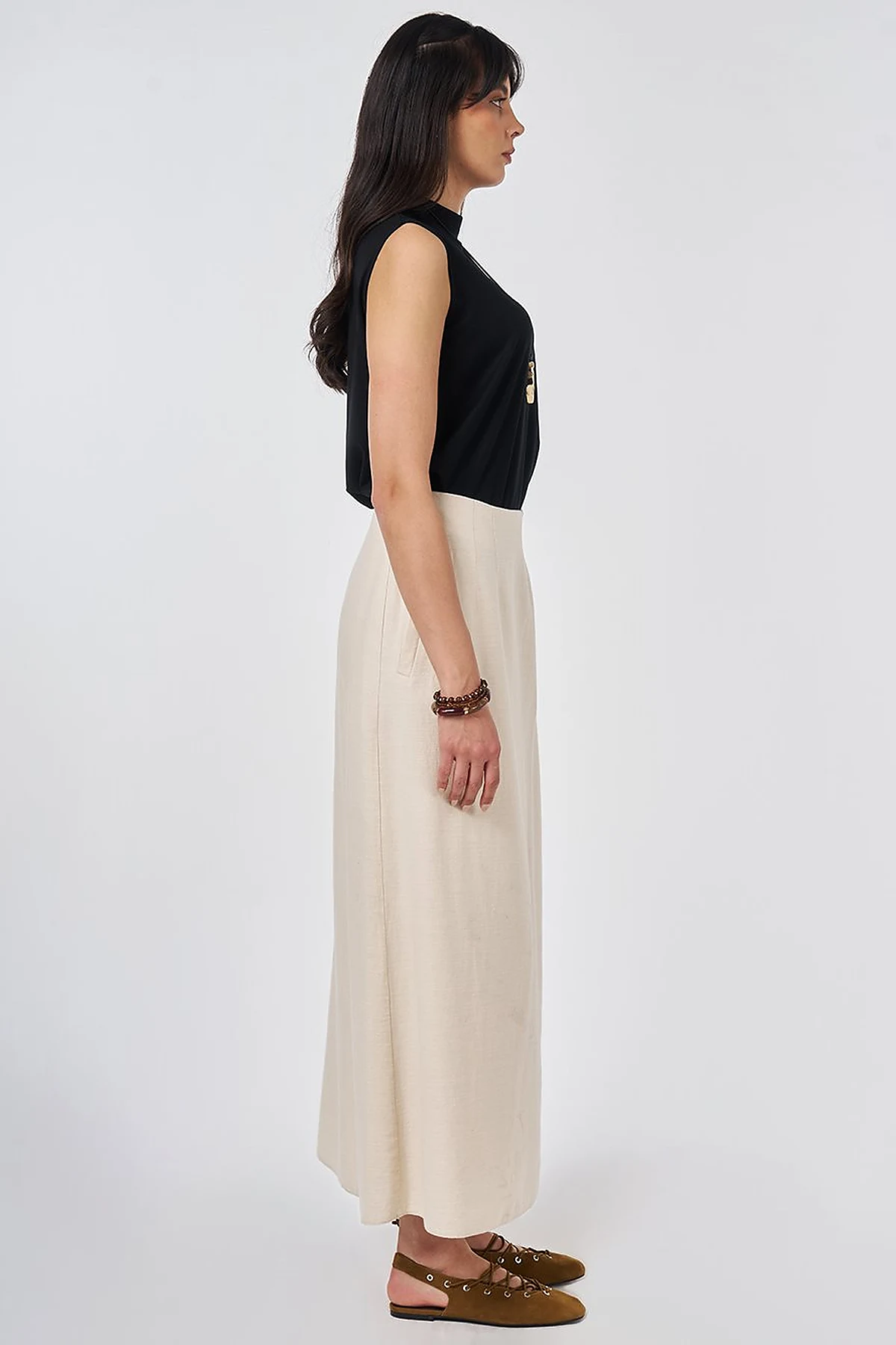 Pleated Non-Denim Skirt Cream