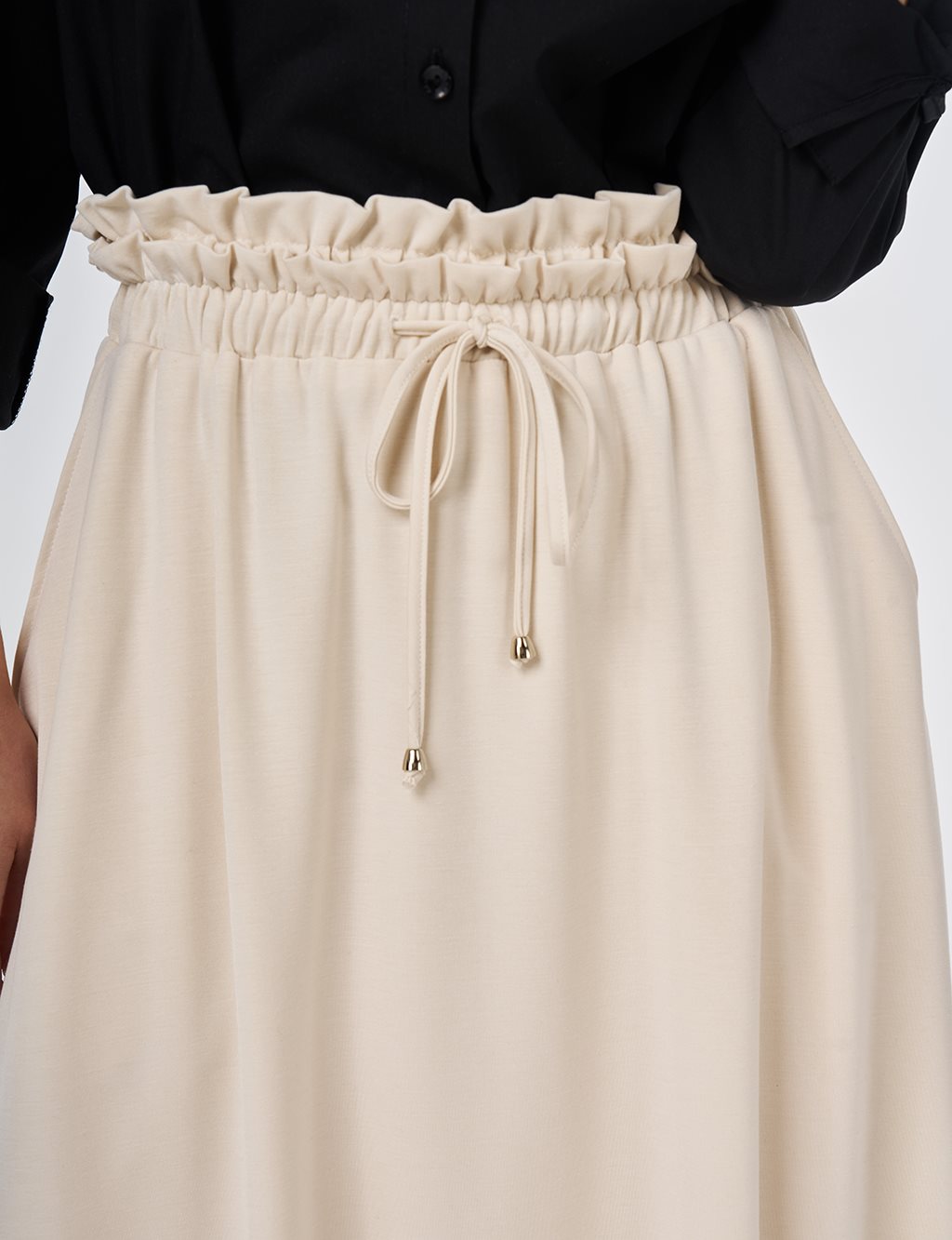 Yüksek Bel Evaze Etek Krem