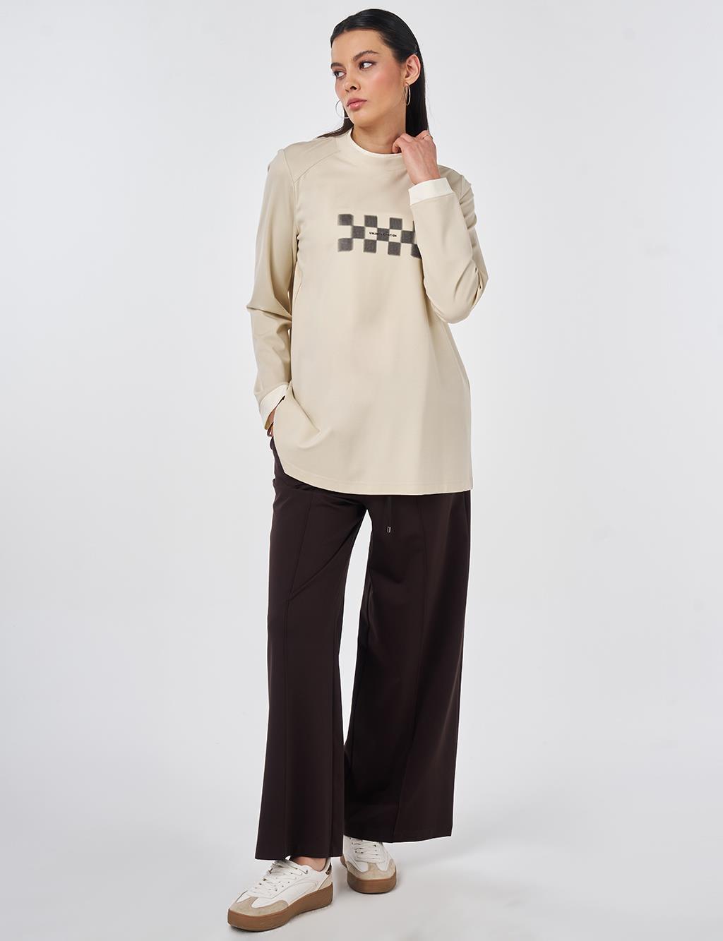 Slogan Print Cotton Sweatshirt Cream