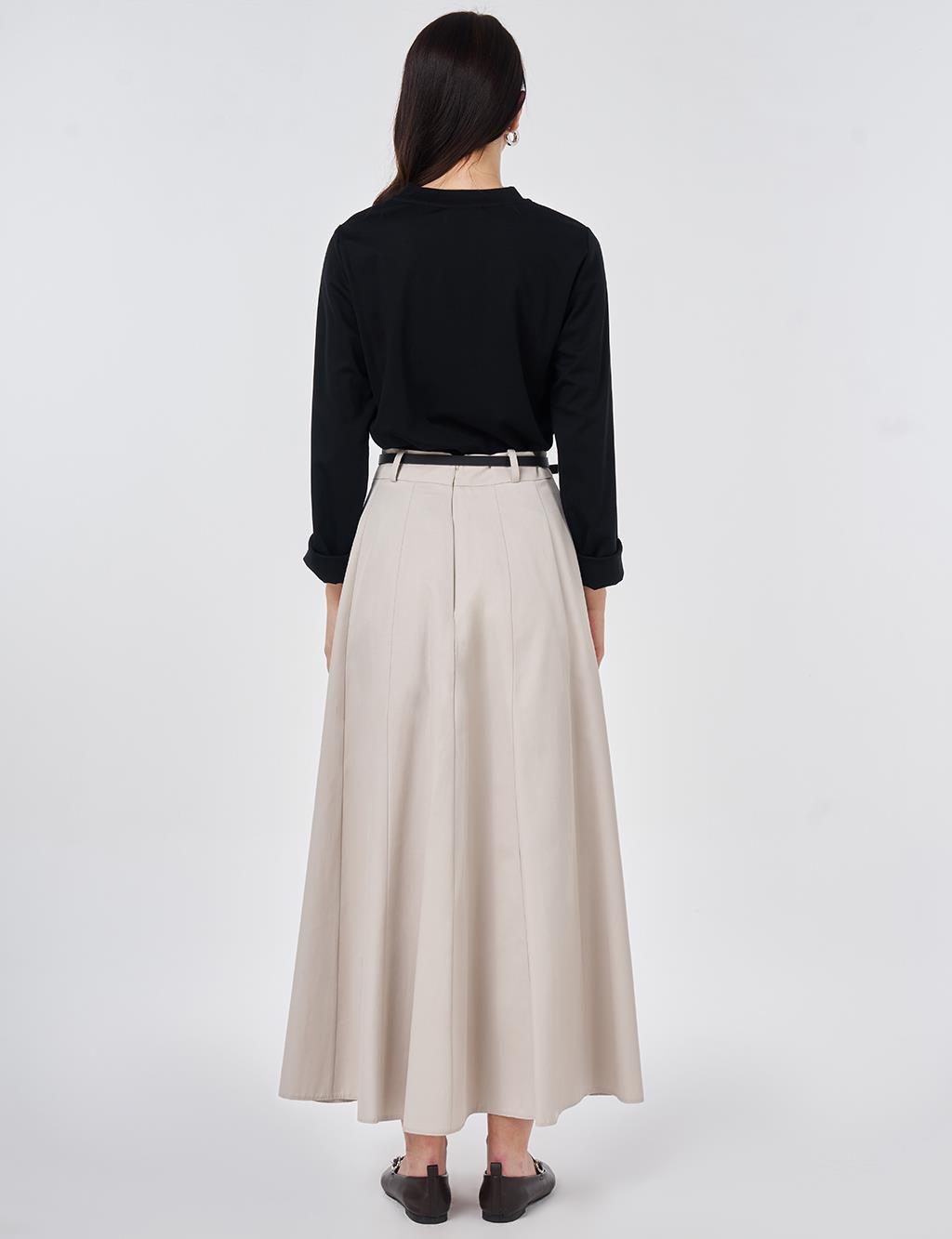 High-Waisted Skirt with Belt Detail Stone Wash