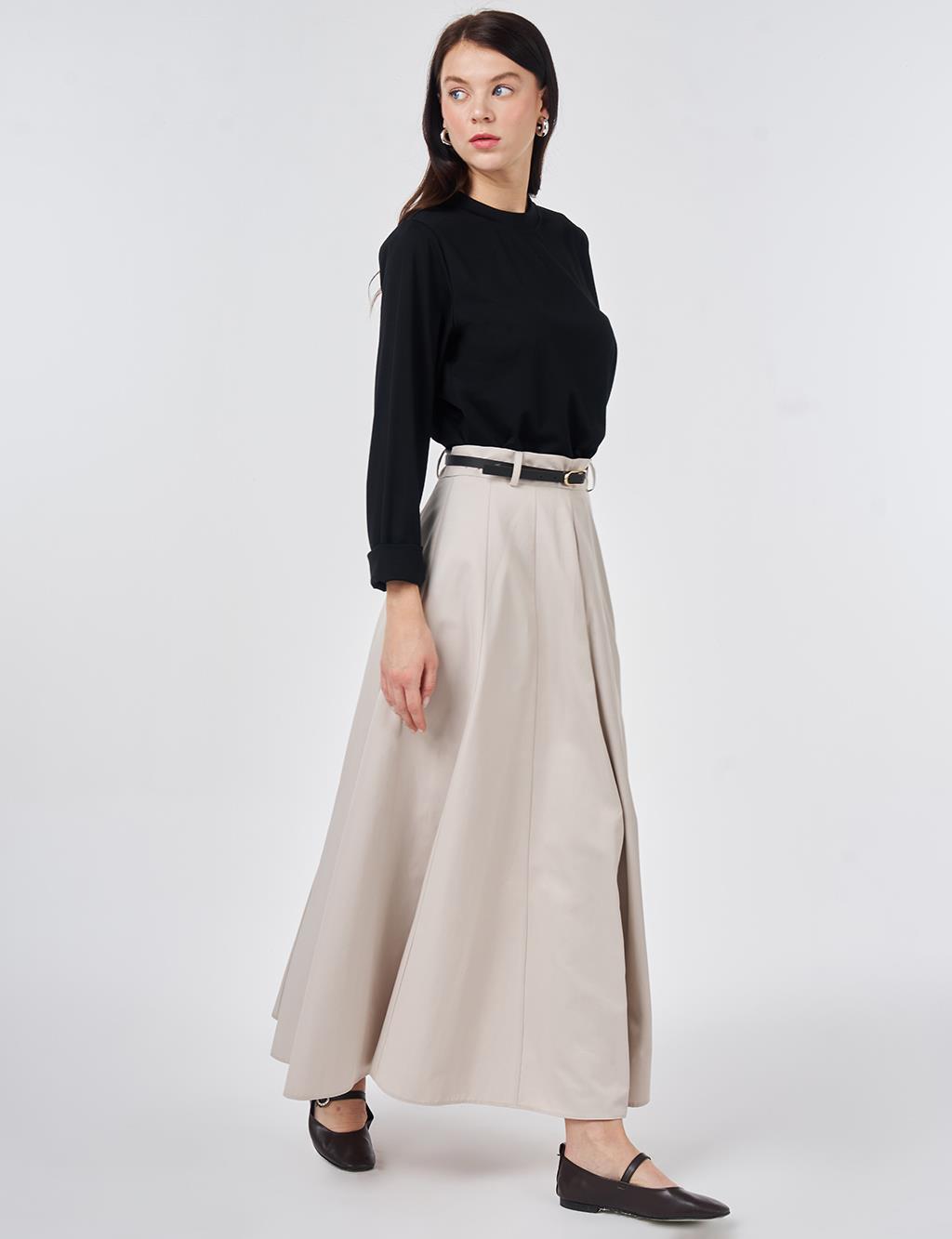 High-Waisted Skirt with Belt Detail Stone Wash