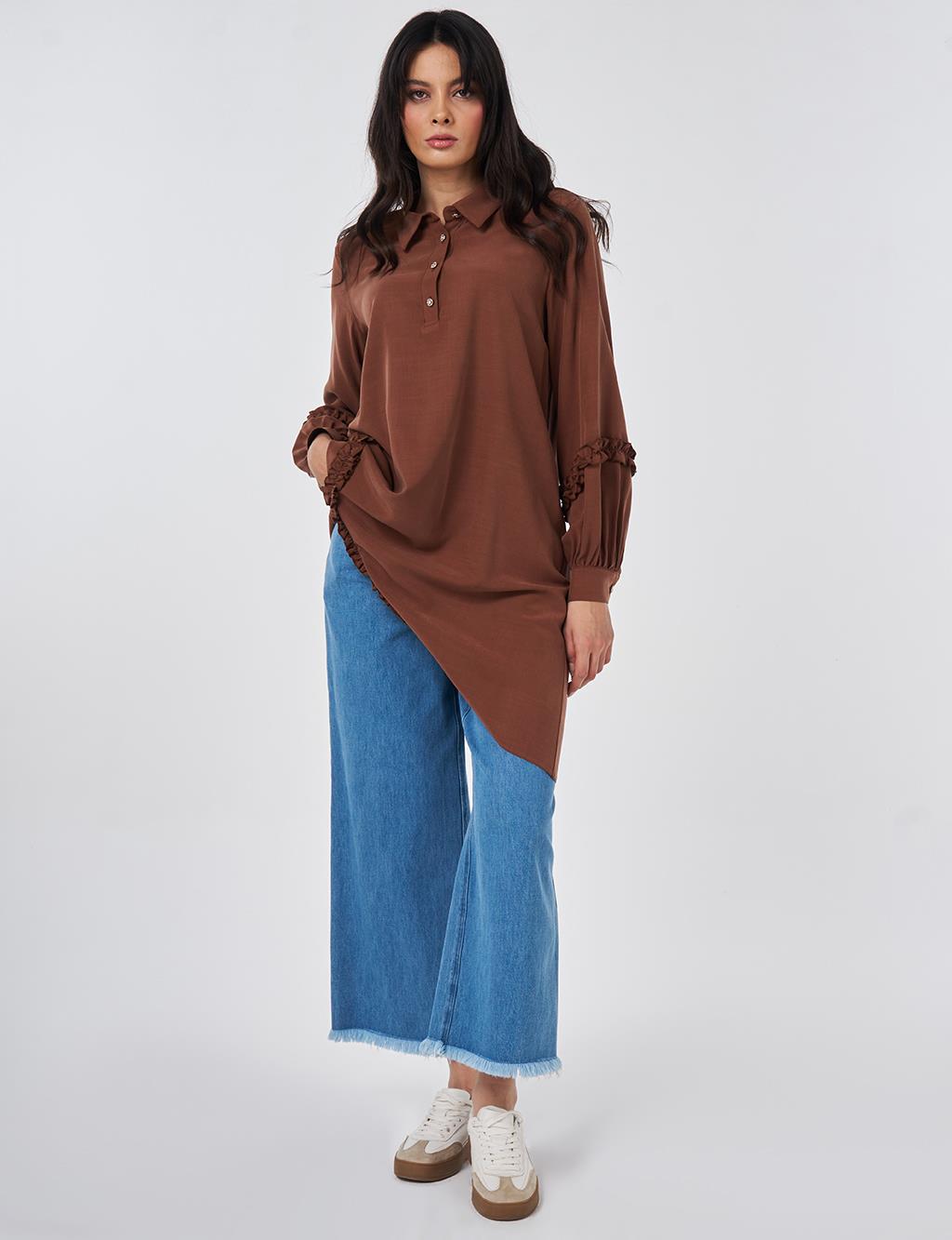Ruffle Detail Modal Tunic Brown