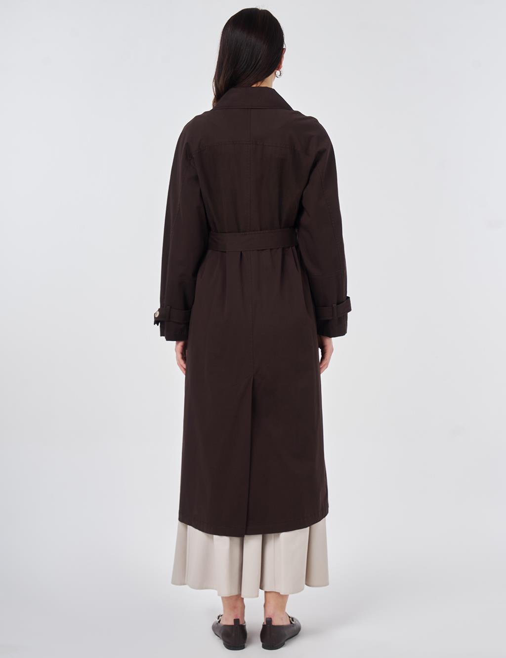 Shirt Collar Belted Trench Coat Dark Brown