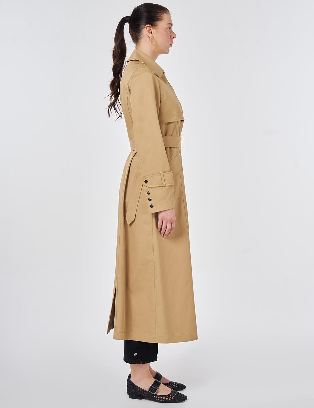 Düğme Detaylı Trençkot Bej