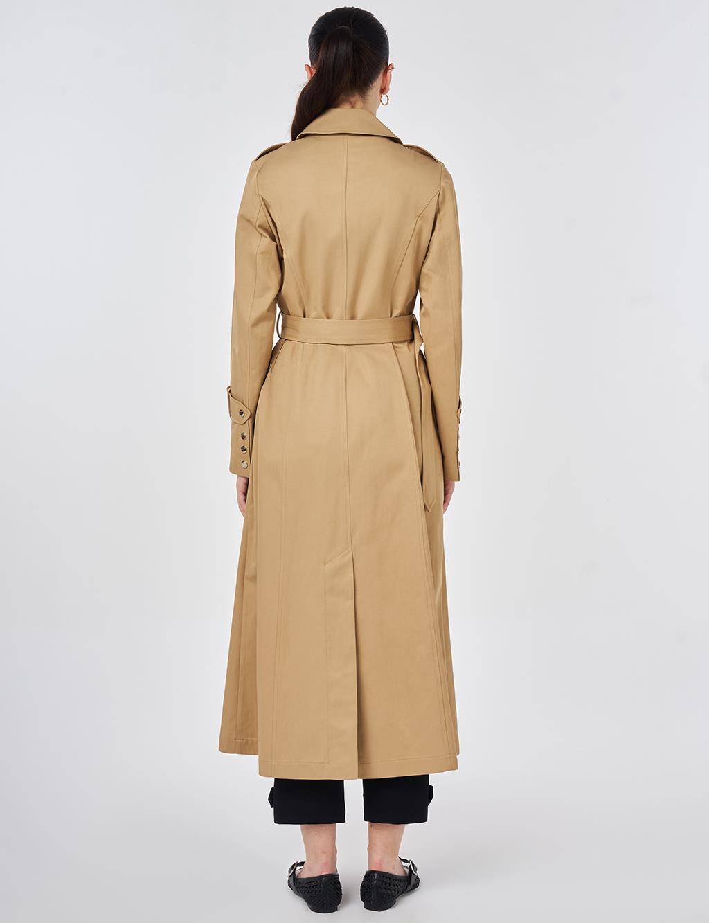 Düğme Detaylı Trençkot Bej