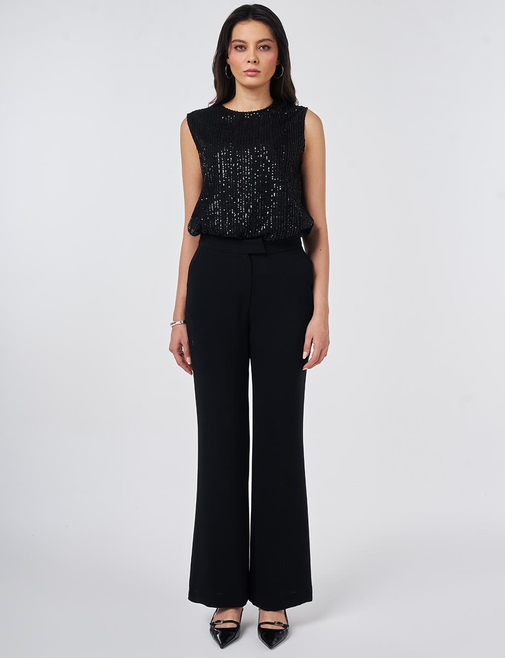 Ironed Flare Trousers Black