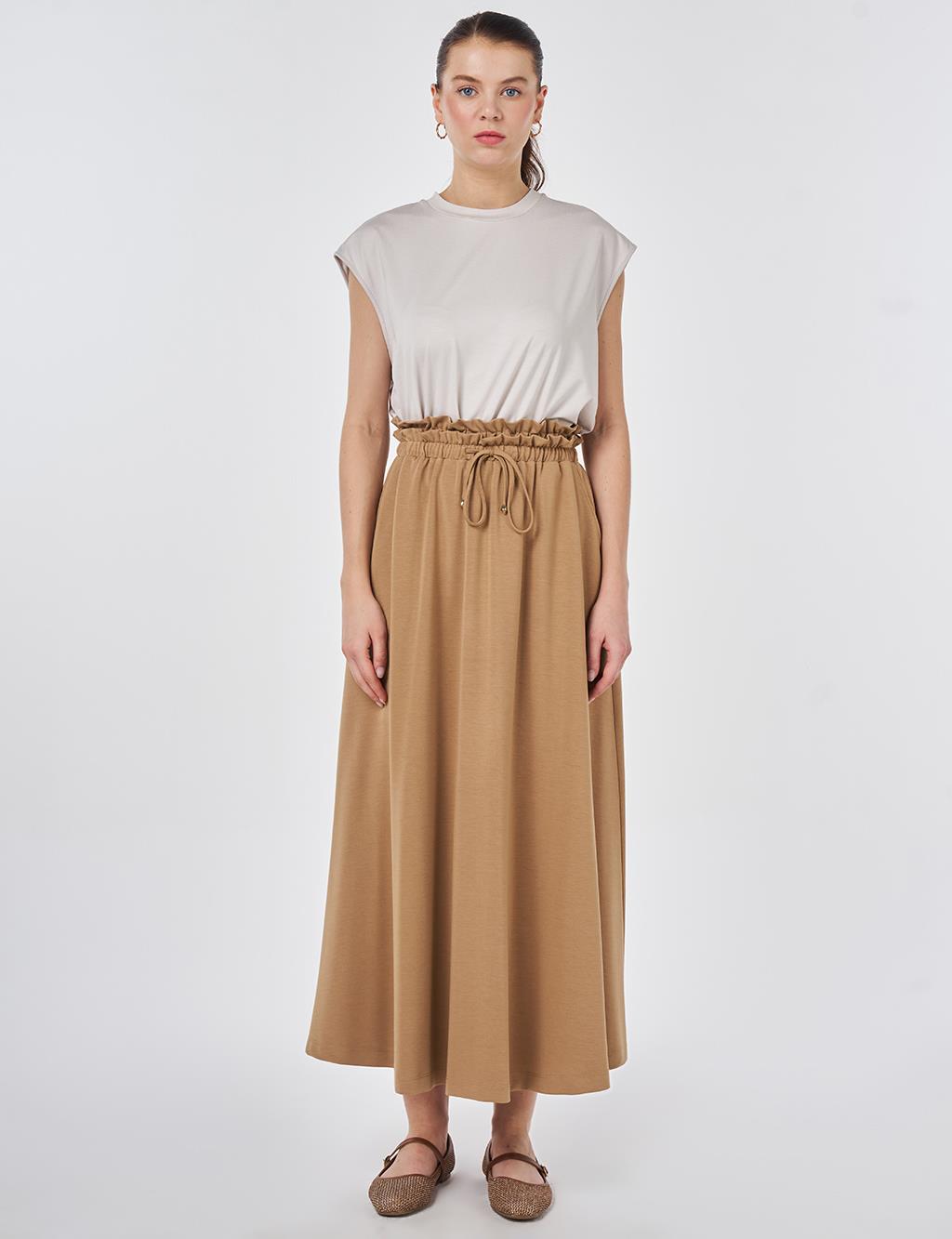 High-Waisted A-line Skirt Beige