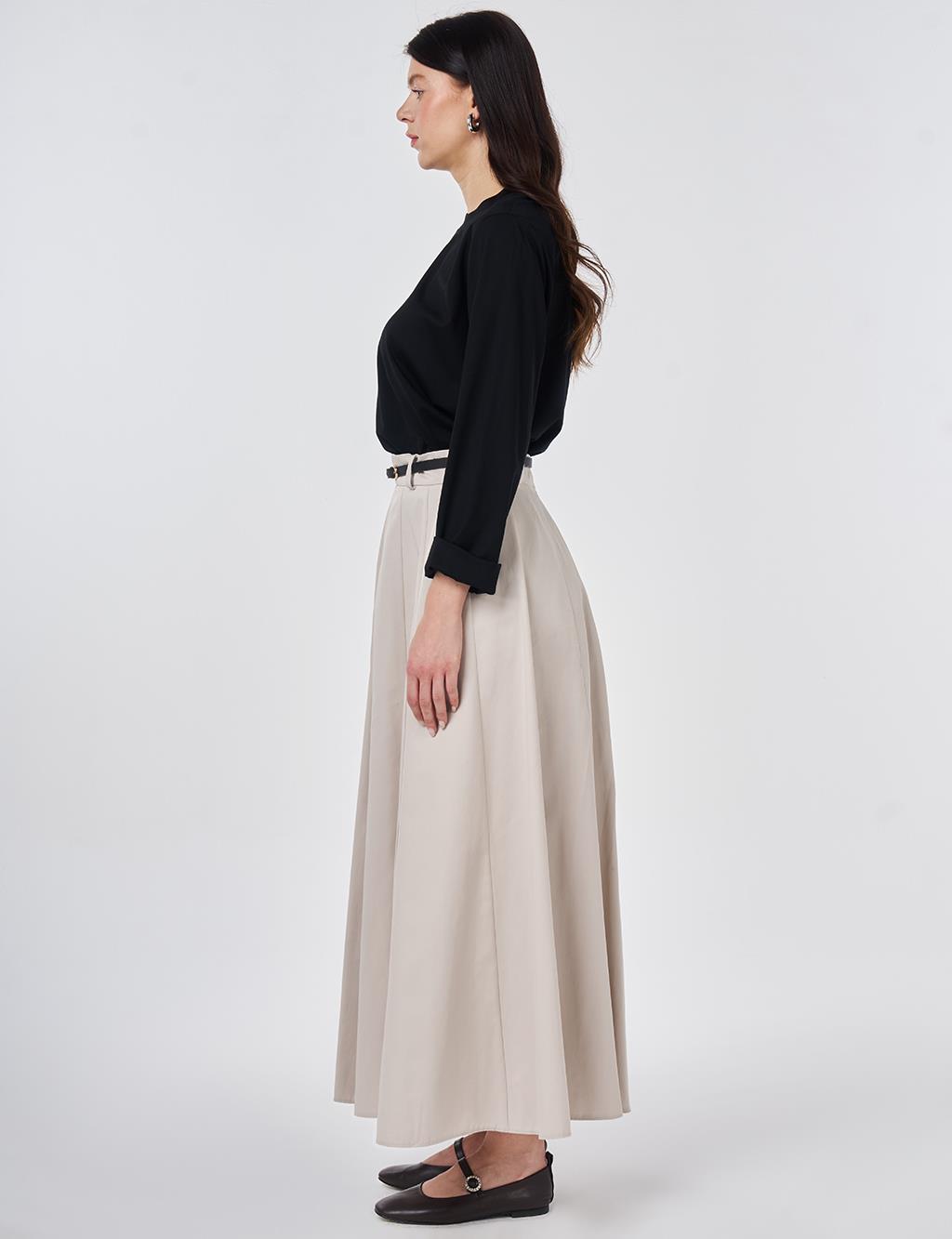 High-Waisted Skirt with Belt Detail Stone Wash
