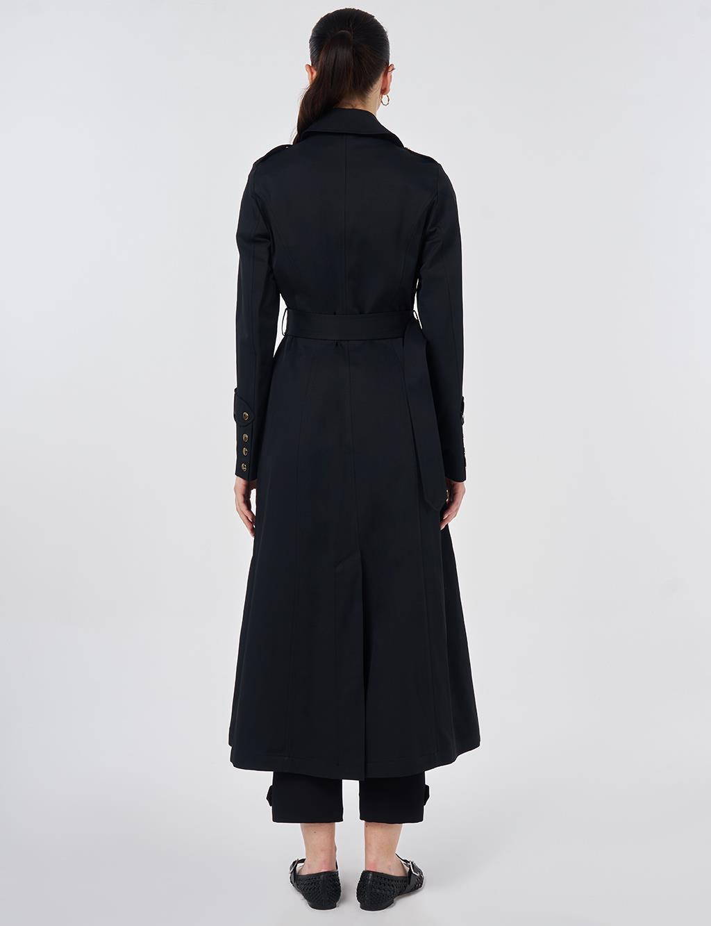 Button Detail Trench Coat Black