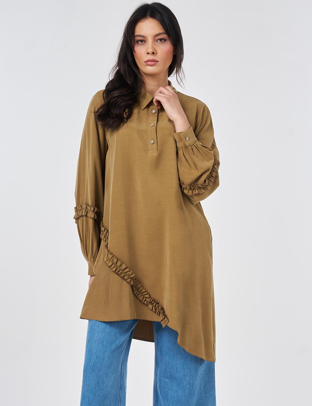 Ruffle Detail Modal Tunic Dark Olive